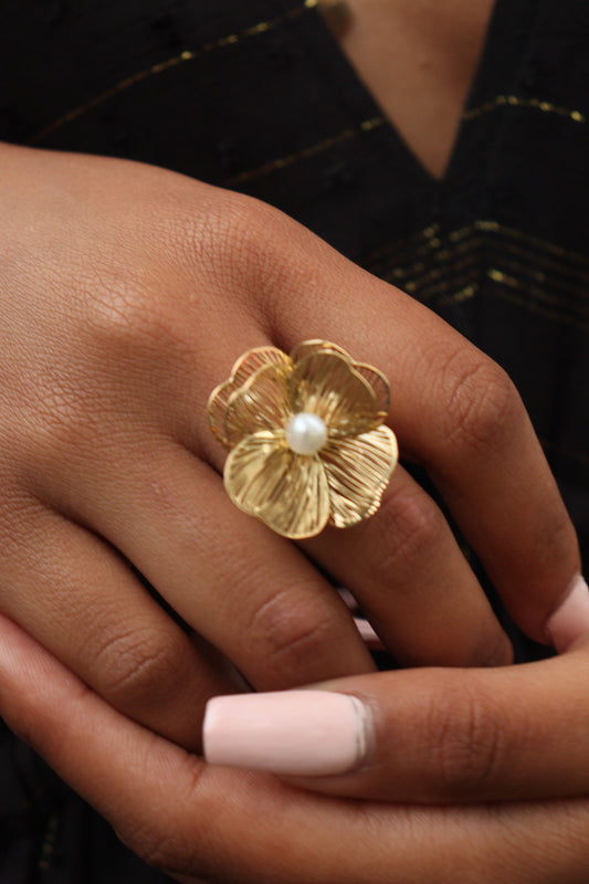 Bague Fleur perlée
